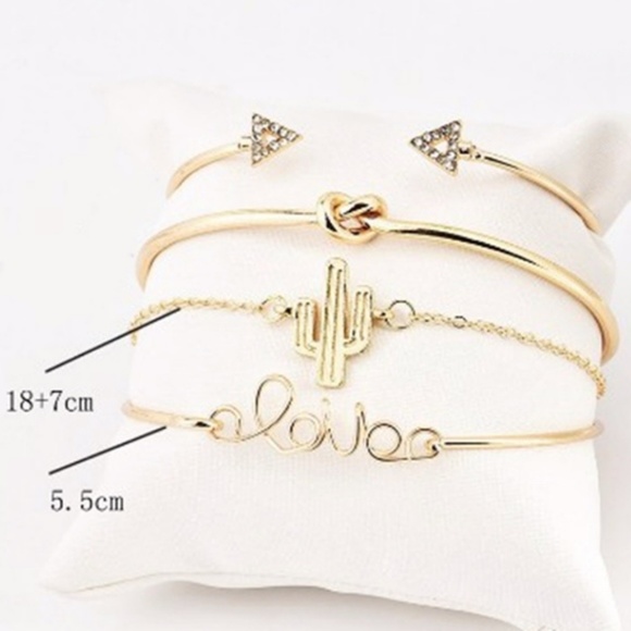 Gold Cactus Knot Love Bangle Bracelet 4pc/Set - Picture 5 of 7
